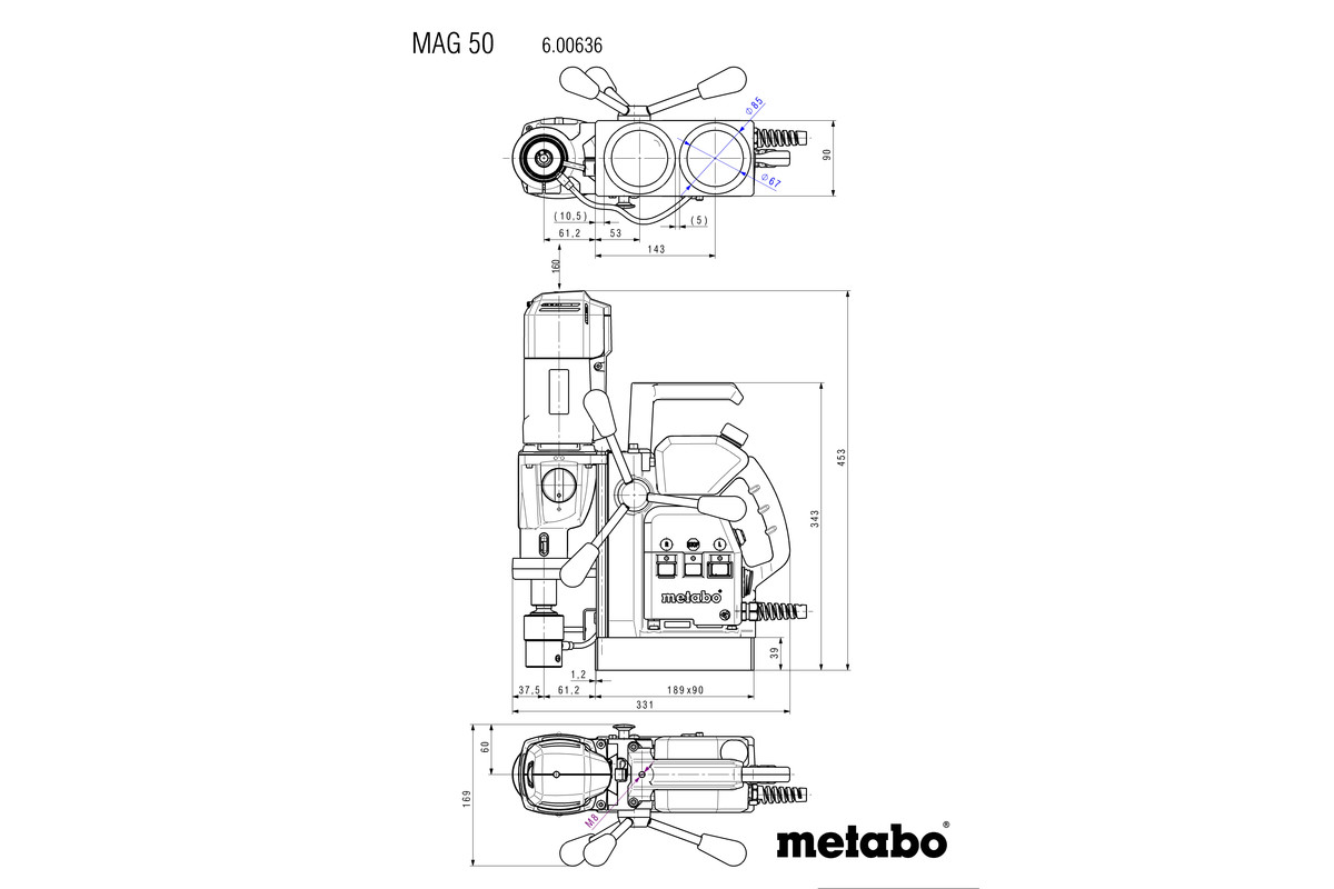دریل با پایه مگنت 50 میلیمتر 1200 وات متابو metabo مدل MAG 50