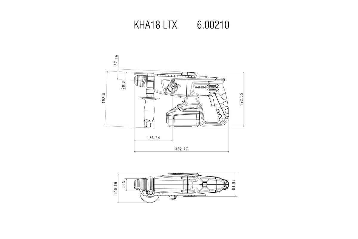 دریل بتن کن شارژی متابو metabo مدل KHA 18 LTX